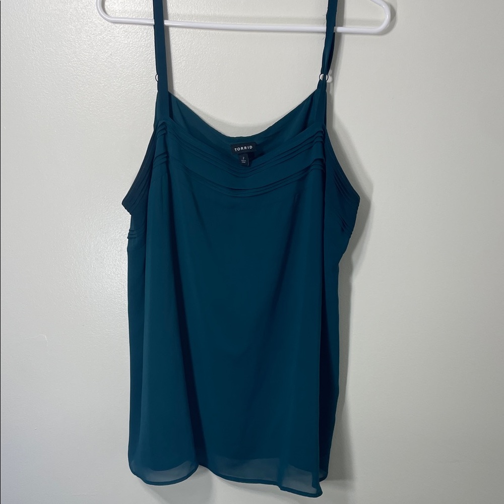 Torrid Deep Teal Chiffon Camisole w/ Pleated Neckline 2X